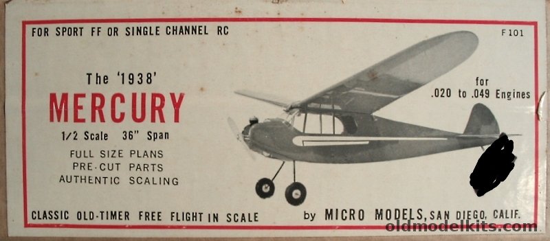 Micro Models 1/2 The 1938 Mercury (Reproduction) - 36 inch Wingspan For R/C or Free Flight, F101 plastic model kit